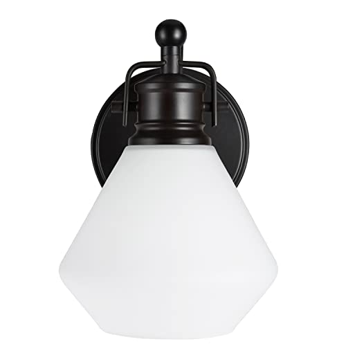 Image of Aspen Creative 62089, One-Light Metal Bathroom Vanity Wall Light Fixture, 6 inch Wide, Transitional Design in Bronze with Opal Glass Shade