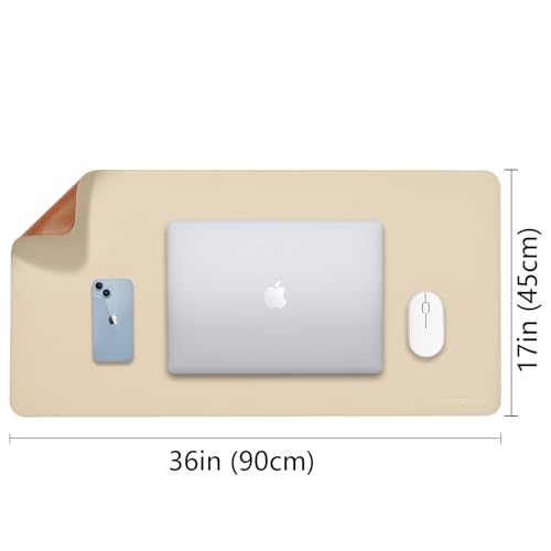 Image of Aropana Vegan Leather Desk Mat 90x45cm | Large Reversible Mouse Pad & Computer Table Protector | Dual-Side Waterproof Extended Laptop Pad with Edge-Stitched Design (White and Coffee)
