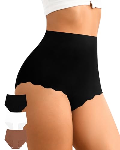 ASIMOON Seamless Underwear for Women No Show High Waisted Panties Tagless Wave Edge Full Coverage Ladies Briefs Multi Pack
