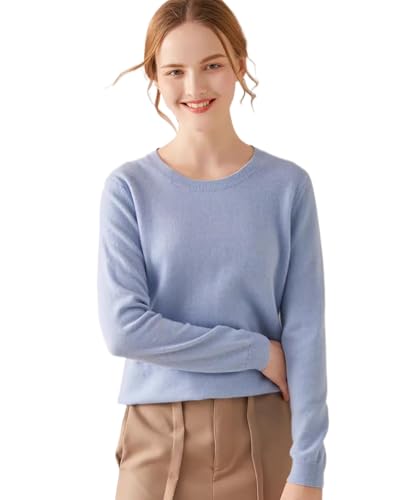 Image of 100% Pure Cashmere Crewneck Sweater for Women Long Sleeve Warm Soft Lightweight Knit Pullover