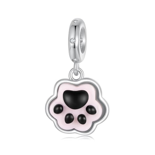 Abalorios colgantes forma huella mascota color rosa fluorescente que cambian color plata ley 925 pulseras collares cumpleaños mujer