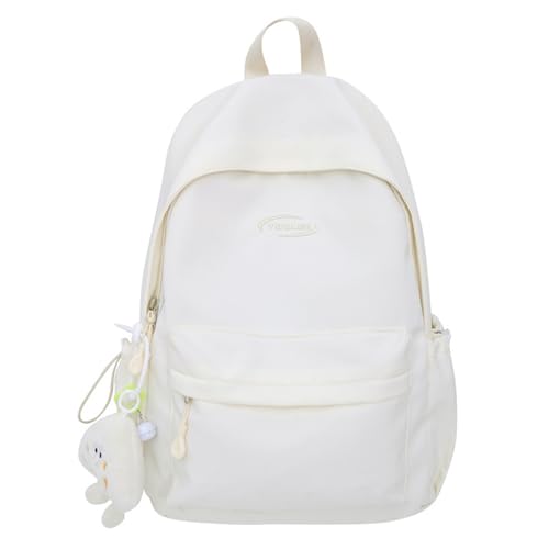 Mochila de nailon para mujer, estilo coreano, color sólido, para estudiantes, para uso diario, color sólido, para mujeres, estilos coreanos, escuela de estudiantes, blanco, S