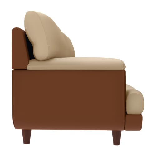 Image of Interio by Godrej Bayflow 2 Seater Synthetic Leather Sofa | 3-Years Warranty, Plywood + Pinewood, Coffee Brown