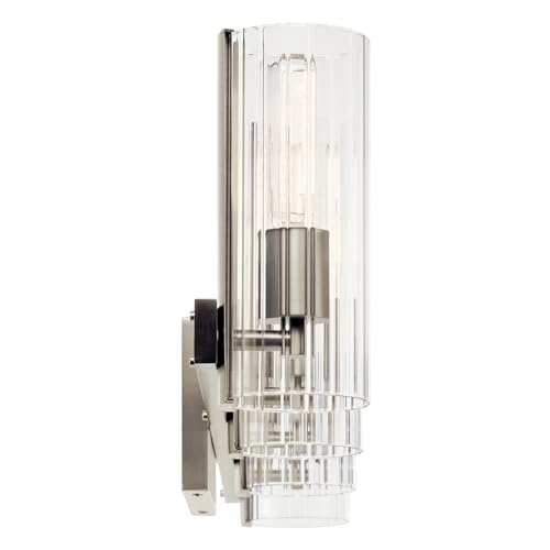 Image of Kichler Jemsa 4-Light Bathroom Vanity Light Fixture with Clear Fluted Glass in Brushed Nickel, Modern Wall Mount Light for Bathroom or Powder Room (9.75 inch x 32 inch), 55169NI