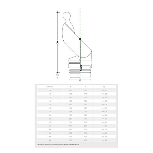 Fumaiolo gallo inox base tonda innesto M maschio (220mm)