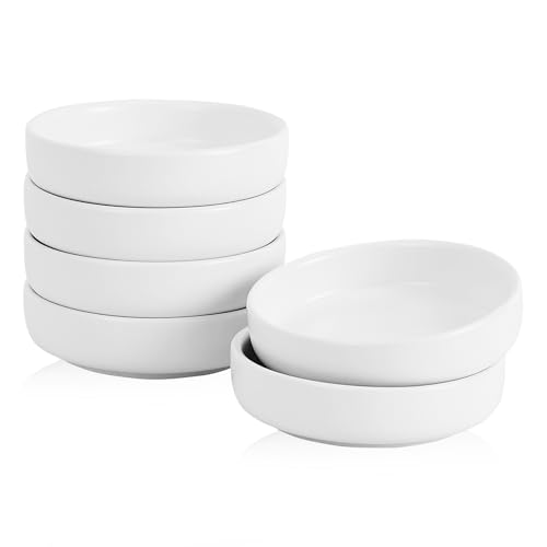 Swuut Ceramic Soy Sauce Dish,9cm Dipping Bowls Side Dishes Set of 6, Small Appetizer Pinch Dip Bowl for Condiments, Sushi, Ketchup, BBQ (White)