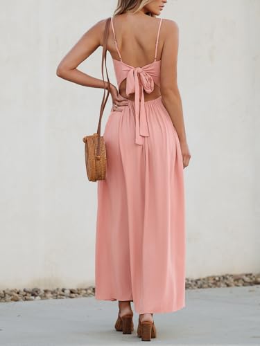 Image of CUPSHE Women Casual Dress Beach Sleeveless V Neck Summer Cutout Spaghetti Straps Formal Maxi Sun Dresses