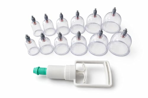 Image of Vacuum Cupping Therapy Set 12 Pcs - Cupping Kit for Pain Relief, Muscle Recovery, Body Massage & Blood Circulation - Portable Manual Therapy Cups with Magnetic Heads, Transparent Design (12 cups, 1 Gun)
