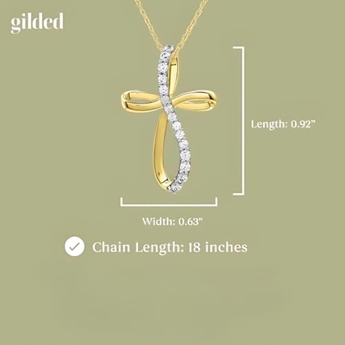 GILDED 10K Yellow Gold Necklace for Women with Natural Round-Cut Diamond and Twist Cross Pendant-Necklace, 14K Yellow Gold Plated over 925 Sterling Silver, 18" Rope Chain, 1/4 Carat Total Weight Diamonds & Elegant Gift Box Included4