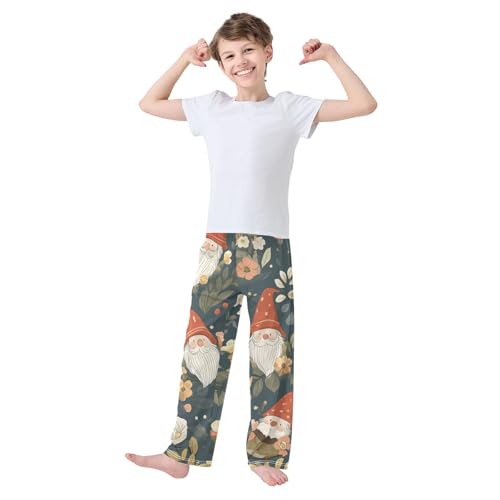 Gnome with Flowers Boys Long Pants Soft Trousers Elastic Waist Kids Lounge Bottoms with Pockets S-XL3