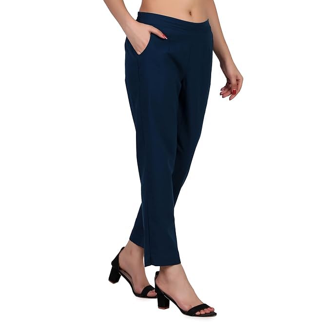 Image of Aarav Fabric Women's 100% Cotton Casual Pant | Ankle Length Regular fit Cotton Trouser | Straight Fit Formal Pants for Kurti, Office, Casual and Daily Outdoor Lifestyle