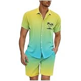 Mens Short Sets 2 Piece Beach Outfits Vacations Must Haves Tropical Shirts Sleeve Summer Graphic T-Shirts Vacation Gifts Swim Suit Holiday,04# Yellow,Plus Size