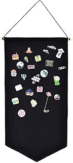 Wall Hanging Brooch Jewelry Storage Case Canvas Display Stand Enamel Pin Display Banner Holder Earrings Necklace Glitter Pin Collection Organizer (Black)