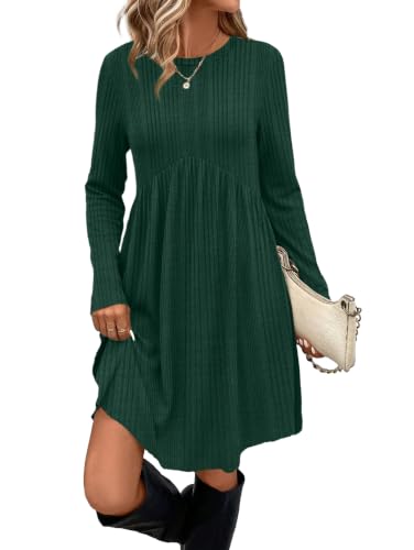 Image of OFEEFAN Long Sleeve Dress for Women Crew Neck Empire Waist Tunic Dress with Pockets