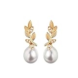 Pendientes para mujer, pendiente de cartílago joyería blanco perla 9/14/18K oro amarillo con diamante, oro amarillo de 9 quilates, diamante perla