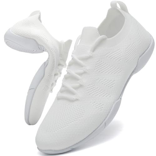 Kvwqoty Cheerleading Cheer Chaussures de Danse Chaussures de Pom-Pom Girl Baskets de Danse en Maille pour Femme et Enfant Blanc 34