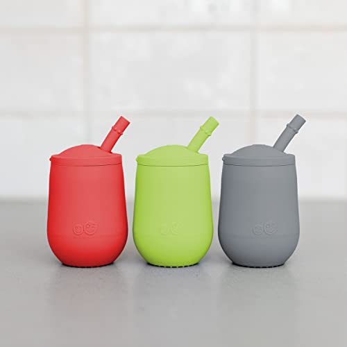 Image of ezpz Mini Cup + Straw Training System 3-Pack (Coral, Lime & Gray) - 100% Silicone Training Cup for Infants + Toddlers - Designed by a Pediatric Feeding Specialist - 12 Months+