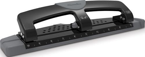 Image of Swingline 3 Hole Punch, 12 Sheet Capacity Three Hole Puncher 3 Ring, Paper Punch, SmartTouch Low Effort, Alignment Guide, Black & Silver (74134)