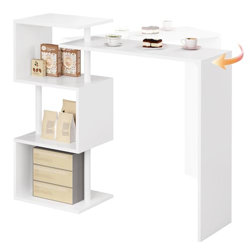 WOLTU Bartisch Stehtisch Bistrotisch Bartheke Tresentisch, mit 3 Ablagefläche, drehbar, Metall, MDF, 134x112x38cm(BxHxT), Weiß