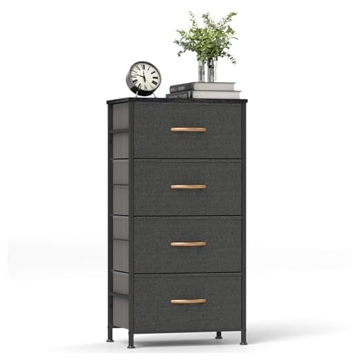 ROMOON 4 Drawer Fabric Dresser Storage Tower, Organizer Unit for Bedroom, Closet, Entryway, Hallway, Nursery Room - Dark Gray