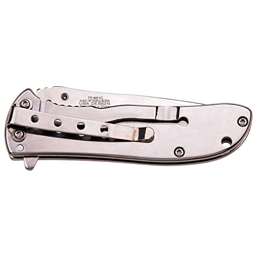 Tac Force Tf-861C Spring Assist Folding Knife, Mirror Silver Straight Edge Blade, Mirror Handle, 3.75-Inch Closed #TOP1