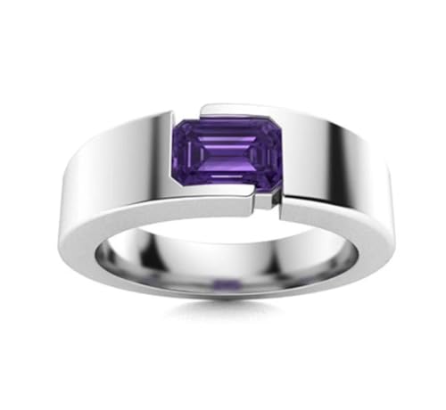925 Sterling Silver Natural Amethyst 8x10 MM Octagon Cut Ring for Men – February Birthstone – Handmade Statement Band – Sizes 4-16 US