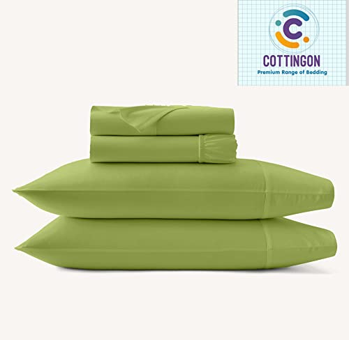 Image of Cottingon 5 PCs Split King Sheet Sets for Dual Adjustable Beds, Soft Luxury Microfiber XL Sheets for King Size Mattress Fits 15 to 18 deep Pocket, Sage