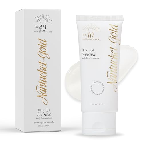 Nantucket Gold 100% Invisible Daily Face Moisturizer with SPF 40 + Hyaluronic Acid + Vitamin C, Weightless, Scentless, Primer - For All Skin Skin Tones - 1.7 fl oz
