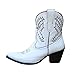Stivali Alti Donna Cowboy Western Scarpe da Donna Stivali Stivaletti Punta Etnici Tacco Basso Ballerine Stivali con Plateau Cowboy (38,Bianco)