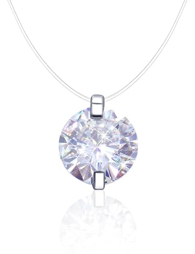Teardrop 925 Silver CZ Floating Pendant Necklace 16 Inch Invisible Chain, Diamond Like Sparkle, Jewelry Gifts for Women Anniversary Birthday4