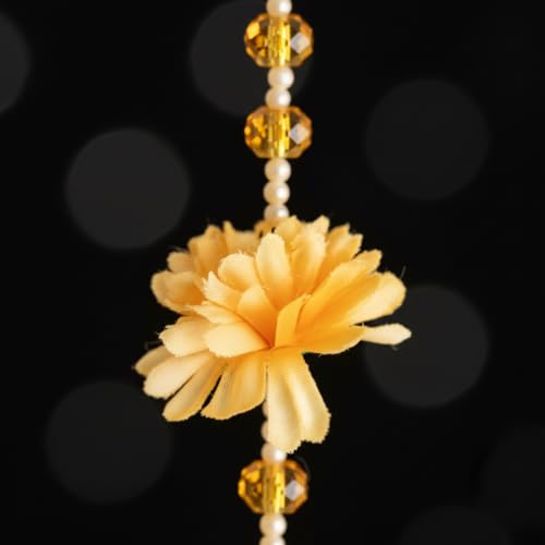 Image of Rajasthan Kraft Set of 4 Yellow Floral Strings (39 Inch) ? Artificial Flower & Crystal Bead Hangings for Home, Balcony & Festive Decor ? Traditional Indian Latkan for Housewarming, Pooja & Weddings