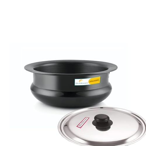 Image of Affluent Black 1 Litre Cookware with Lid Hard Anodised Induction Base /LPG Friendly Traditional Virgin Food Grade Aluminium Induction Base & Stovetop Compatible Urli /Uruli for Cooking