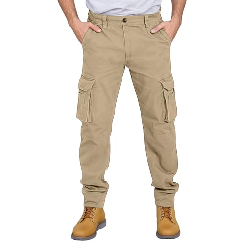 Generisch Pantalones tácticos largos para hombre con múltiples bolsillos, pantalones cargo de un solo color, transpirables, para senderismo, trekking, entrenamiento, caqui, XXL