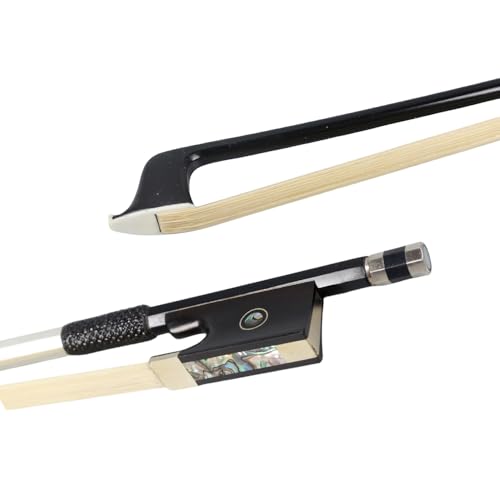 Yinfente 4/4 arco de violino fibra de carbono sapo ébano bom relevo tamanho completo bem equilibrado natural cavalo cabelo peças de violino (4/4) (incrustação de olhos)