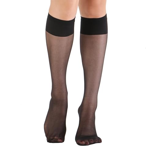 6 Pairs Women's Sheer Knee High Stockings with Comfort Top - Main Image