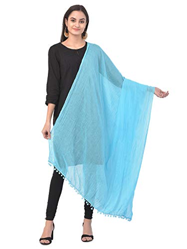 Women's Cotton Plain Dupatta Sky Blue Casual Scrf Scarve Banarasi Stole