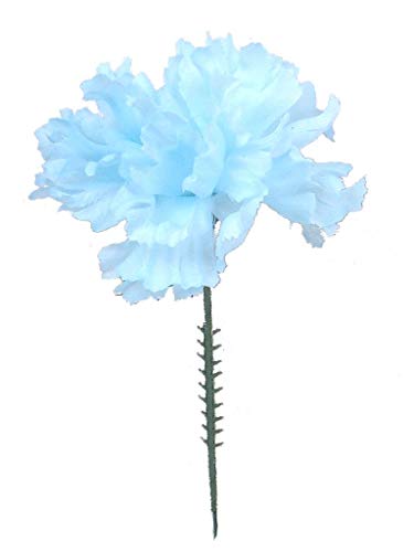 Larksilk Blue Silk Carnation Picks, Artificial Flowers for Weddings, Decorations, DIY Decor, 100 Count Bulk, 3.5" Carnation Heads with 5" Stems