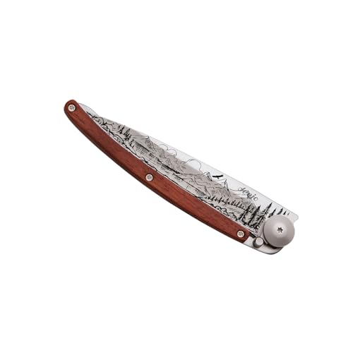 deejo - Couteau de Poche Pliant 37g avec Clip Ceinture - Manche en Corail, Lame en Acier Inoxydable Z40C13 - Motif Montagne - Couteau de Table, Randonnée, Camping, Bivouac – vue 3