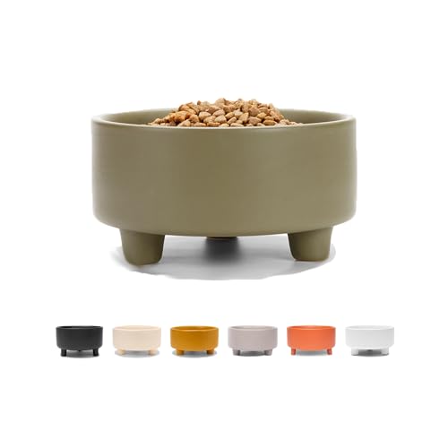 Waggo Uplift Ceramic Dog Bowl for Small Medium and Large Breeds - Heavyweight and Durable Pet Food and Water Dish Crock, Dishwasher Safe, Modern, Elevated Feeder (Olive, Large)