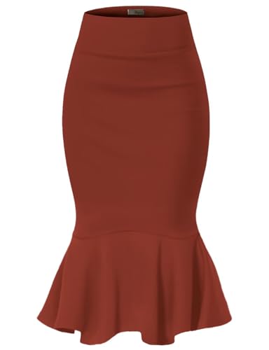 Image of HyBrid & Company Womens Premium Nylon Ponte Stretch Office Fishtail Pencil Skirt High Waist Made in The USA Below Knee