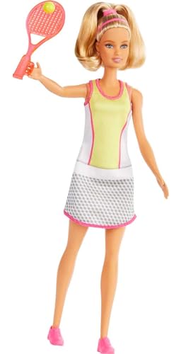 Barbie Quiero Ser Tenista, Muñeca Jugadora de Tenis, con Raqueta y Pelota de Juguete (Mattel Gjl65)