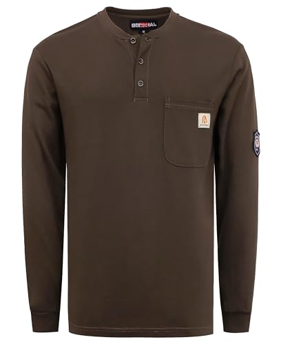 Image of BOCOMAL FR Shirts Flame Resistant Shirt 5.5oz 100% Cotton Light Weight CAT2 Fire Retardant Henley Shirts