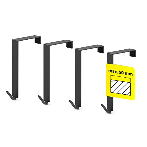 primahook Colgador de Puerta - Puertas de Hasta 5 cm de Grosor (negro) - 4 Unidades - Perchero Sobre Puerta - Ganchos para Albornoz Sin Taladro - Perchero de Puerta - Toallero Cover