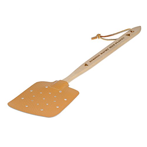 Acchiappamosche personalizzato in legno e pelle – acchiappamosche con incisione del nome – regalo di compleanno – motivo Mach sie Platt!
