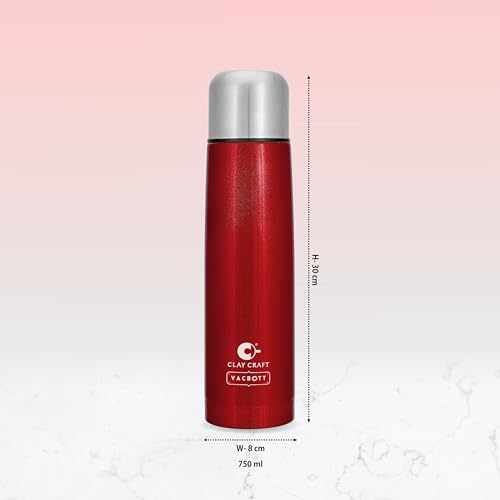Image of Clay Craft Vacbott Terra Double Walled|18 Hours Hot and 24 Hours Cold Vacuum Insulated|Thermosteel|Flask Bottle 750 ml|Steel Water Bottles for Travelling|BPA-Free|BIS Certified|1Year Limited Warranty