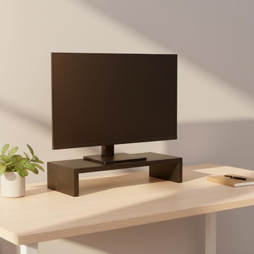Image of flux Monitor Stand Wooden | Monitor Stand Riser | PC Stand For Desktop Table | Heavy Hold, Non Slip, Material: Particle Board Wooden Black
