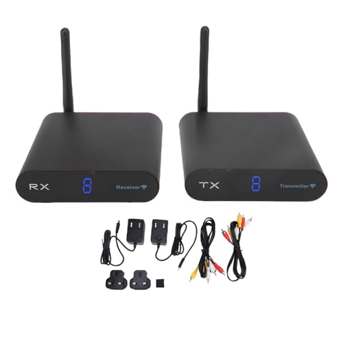 CHEOTIME AV Transmitter Receiver, Video Audio Transmitter and Receiver 2.4GHz 8 Channel Sound Video Sender Wireless AV Sender for Streaming Cable, Satellite, DVD Camera TV