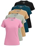 Real Essentials 5 Pack: Women's Short Sleeve Mesh Insert T-Shirts Athletic Tops Gym Workout Yoga Tennis Activewear - Set 3, S