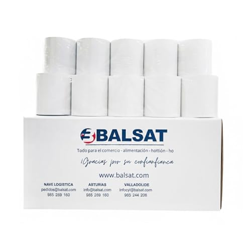 BALSAT 50 Rollos de Papel Térmico 57 x 40 mm | Para Impresora de Tickets | Papel de Impresora Térmica, Tpv Comercio, Caja Registradora | Rollo de Papel para Papel Datáfono de Calidad, Sin BPA