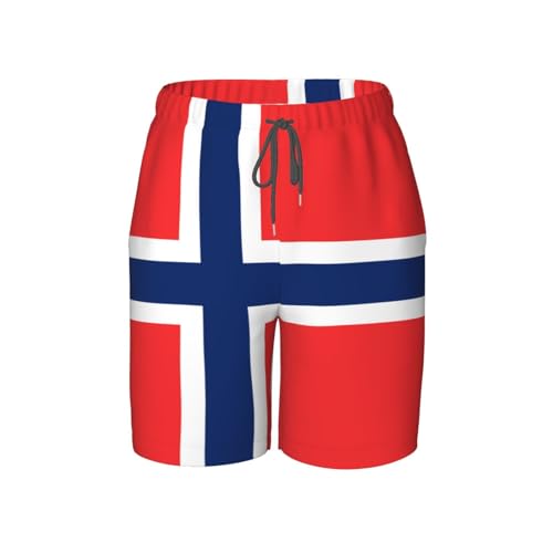 Norwegian Flag Youth Beach Pants, Soft and Breathable, with Drawstring Waist, Suitable for Sports and Leisure.